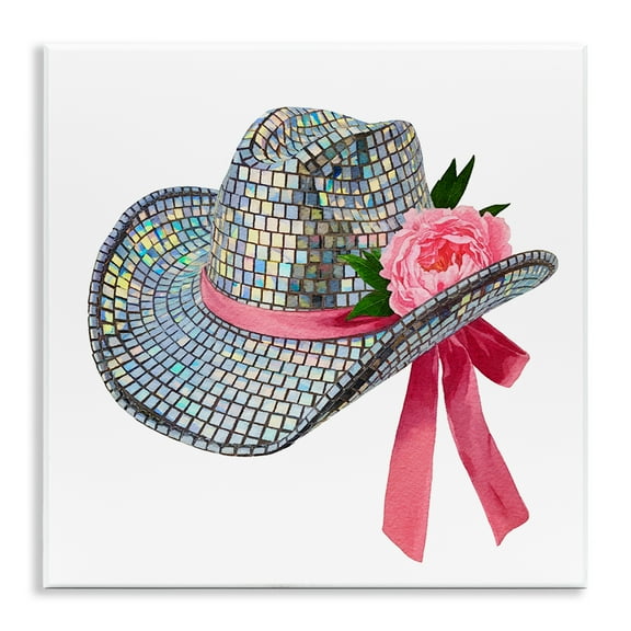 Stupell Industries Chic Bow on Disco Hat Fashion Painting Unframed Art Print Wall Art, 12 x 12