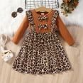 thumbnail image 2 of Popshion Toddler Girls Leopard Bowknot Dress Color Block Round Neck Casual Mid-length Fall Dress, 2 of 6