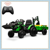 Sakiyr 3-in-1 24V Kids Ride-On Tractor with Remote Control, Excavator, Trailer, EVA Tires & LED Lights, Powered Ride On Excavator & Trailer for Kids Gifts, Green