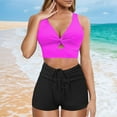 thumbnail image 2 of MSJUHEG Tummy Control Bikini for Women,Bikini Tops Full Coverage Bottoms,High Cut Bathing Suits,2 Piece Bikini Set,Ruffle Bikini,Ruched Two Piece Swimsuit,Halter String Hot Pink L, 2 of 4