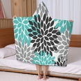 thumbnail image 5 of Black Turquoise and Gray Floral Pattern Hooded Bath Towel，50"x30" for Ages 3 To 12 Kids, Quick Dry Lightweight Soft Microfiber Hood Beach Towel Cover Up for Kids, 5 of 7