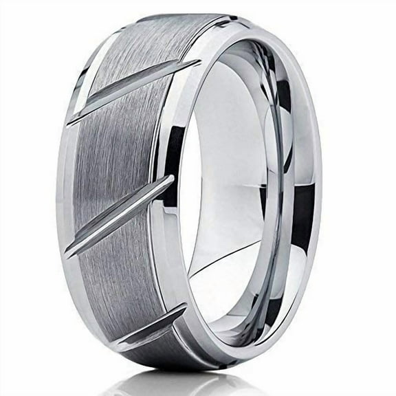 Silly Kings Jewelry 9mm Tungsten Wedding Band Men and Women Tungsten Carbide Ring Grooved Tungsten Band Gray Tungsten