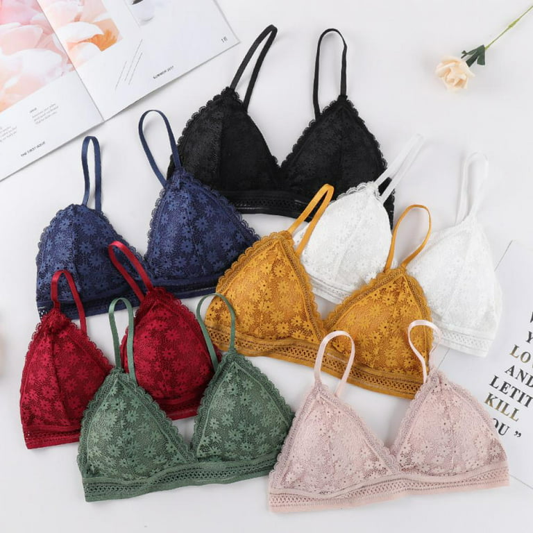 Catlerio Women Lingerie Wire Free Padded Triangle Cup Soft Lace