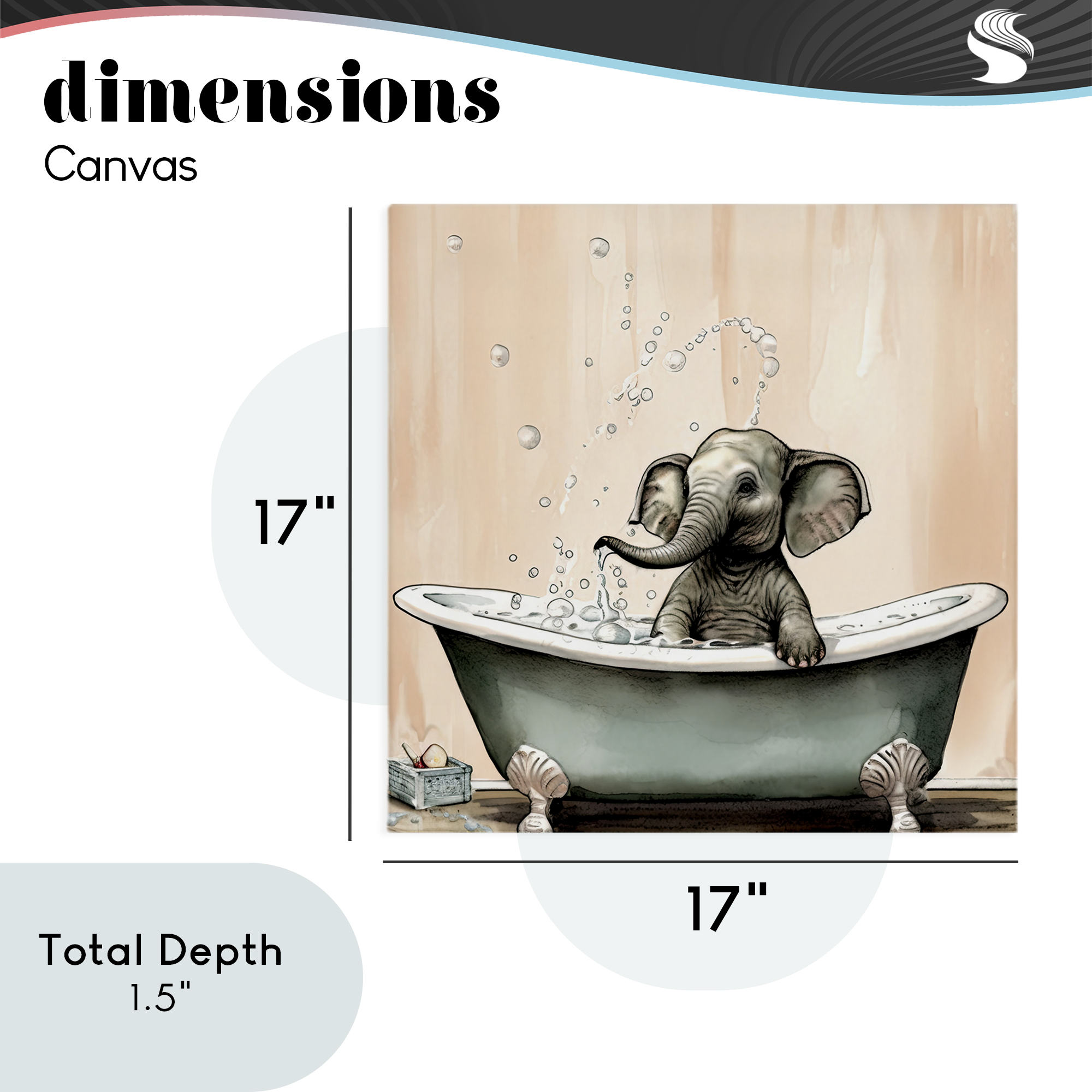Baby Elephant Bubble Bath Canvas Wall Art, design by Sasha
