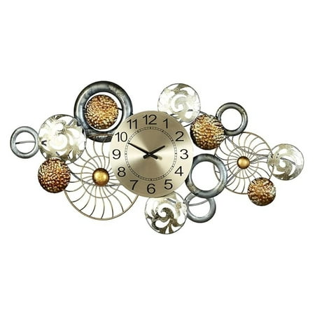 Bronxx Metal Wall Art Clock | Large Hanging Sculpture | Chic Abstract Quality, , Silver, Bronze | Dimensional Openwork Design | Circular Collage