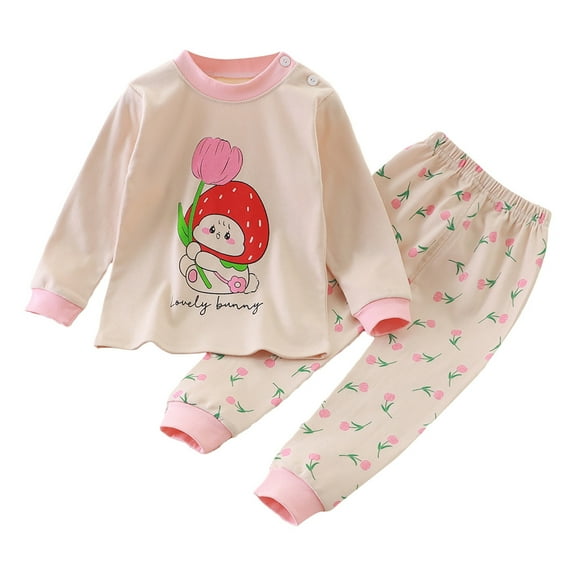 MEZZALL Girls Pajama Set Soft Long Sleeve O-Neck Cartoon Kids Sleepwear Comfortable Loungewear Outfits For Toddler Baby Girls Soft Clothing