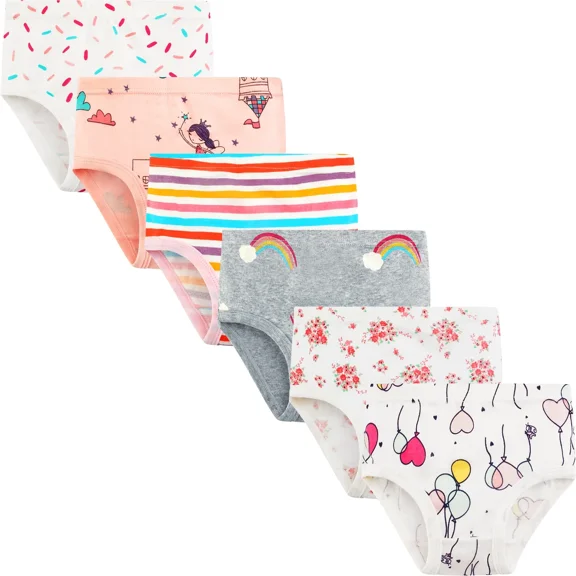 100% Combed Cotton Toddler & Little Girls Underwear 6 Pack, No Ride-Up Anti-Chafing Girls Briefs for Kids Ages 2T-8T, Hypoallergenic for Sensitive Skin