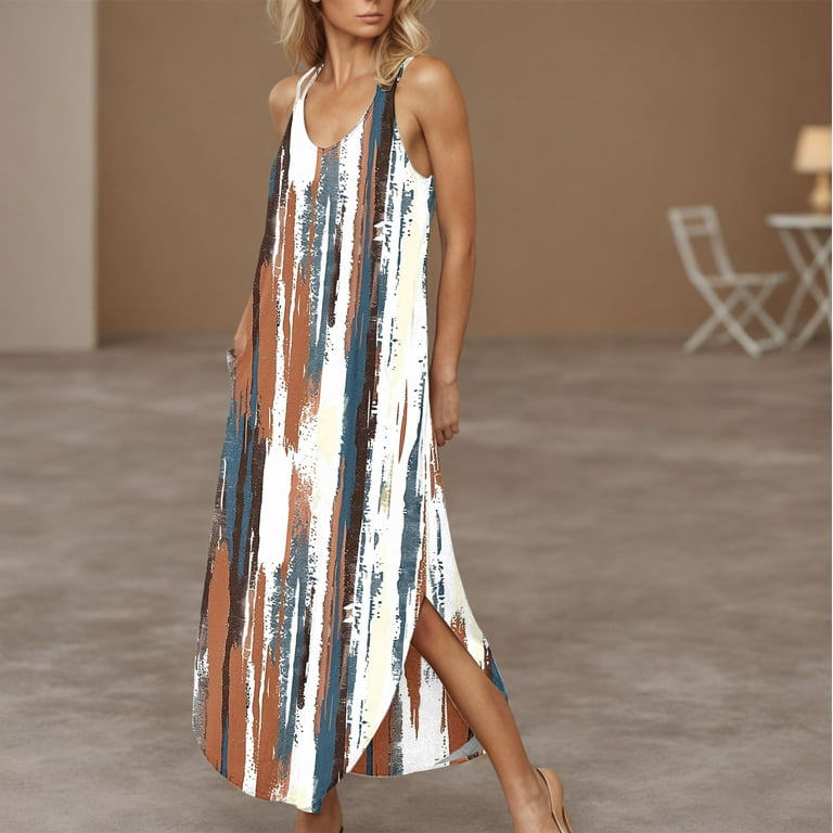 Women's Floral Long Dresses Summer Sundress Sleeveless V-Neck Long Maxi  Dress Casual Beach Dress with Pockets Plus Size S-XXL Party Club Fancy Wear