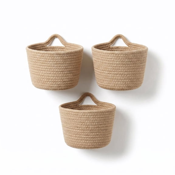Fabric Wall Hanging Baskets - Farmhouse Style Woven Storage Organizers for Door,Wall,and Cabinet Organization (Large),3 Pcs