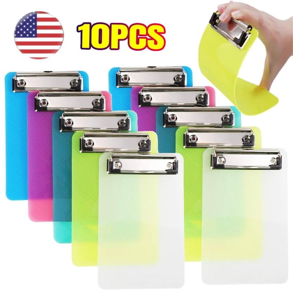 10 Pack A6 Clipboards Plastic Colorful Mini Clipboard Clip Boards with Low Profile Clip for Offices Restaurants Translucent Colors