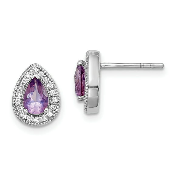 Primal Silver Sterling Silver Rhodium-Plated Purple and Clear Cubic Zirconia Post Earrings