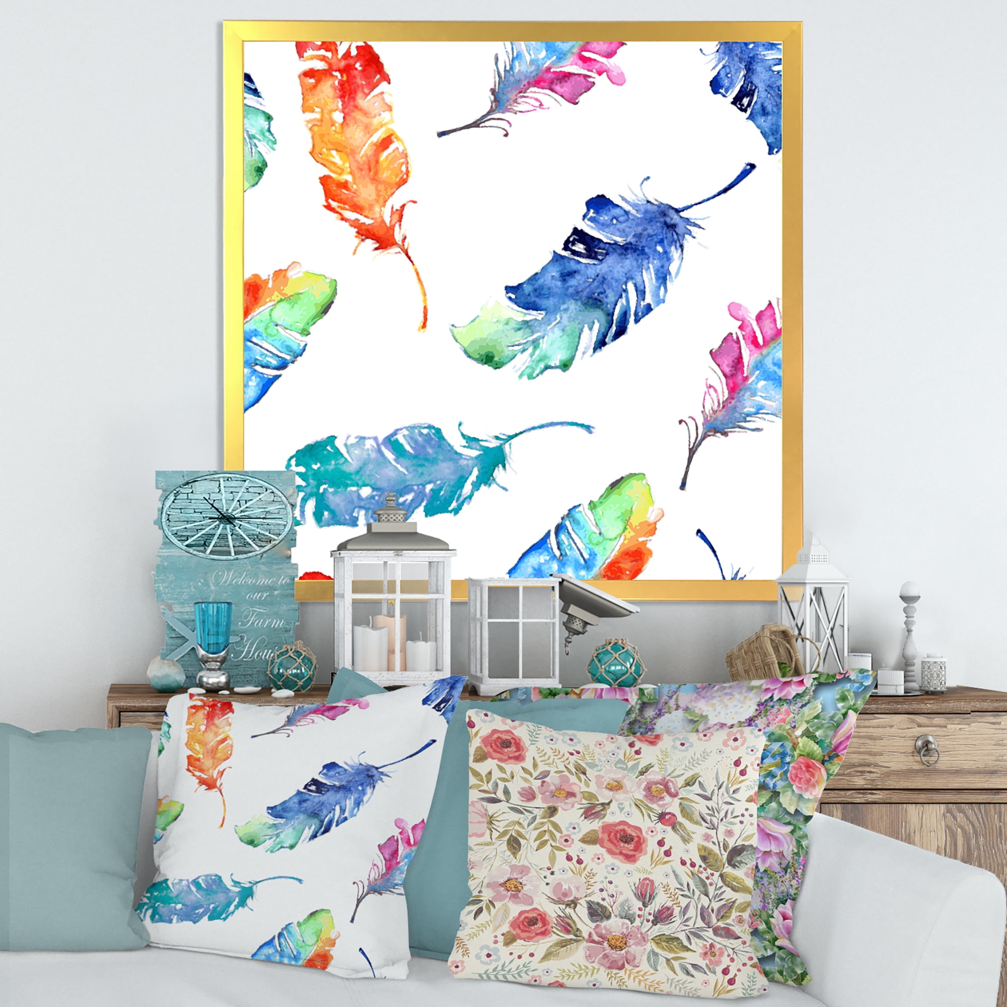 Designart 'Ethnic Colorful Feathers' Bohemian & Eclectic Framed Art Print