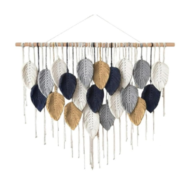 Tapiz de macramé para colgar en la pared, decoración de pared, tapiz de hojas, adorno nórdico, idea de regalo con borlas 21 hojas