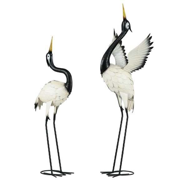 Outsunny 2PCs Heron Garden Statues Metal Yard Art Bird Sculptures, White