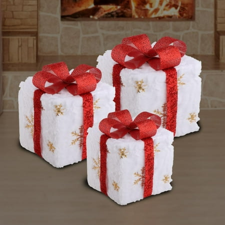 Sharprepublic 3 Pcs Christmas Lighted Gift Boxes Decorations for Christmas Tree Party Home Warm