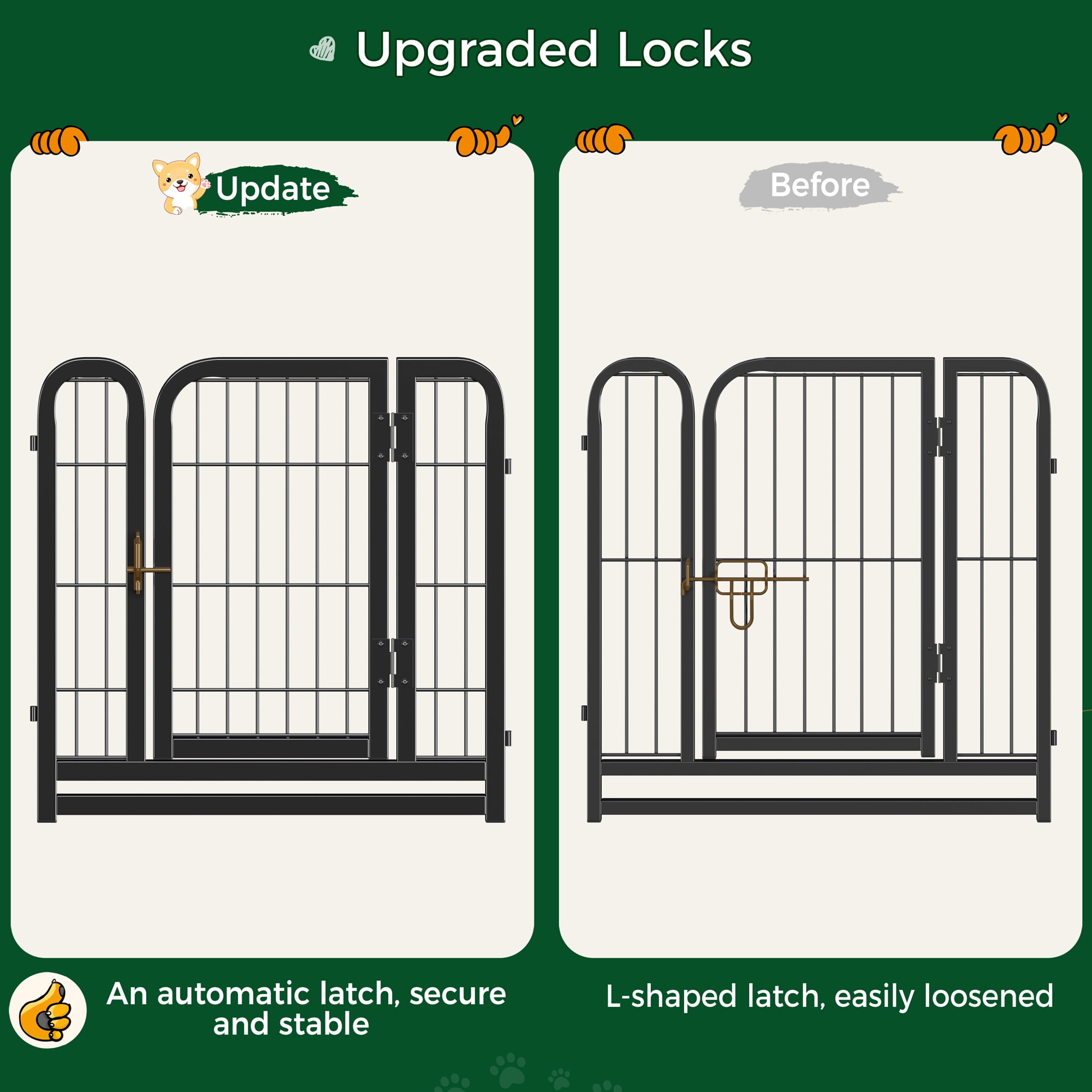 Alden Design 24″ Tall 24 Panels Dog Playpen Dog Gate with Door, Black