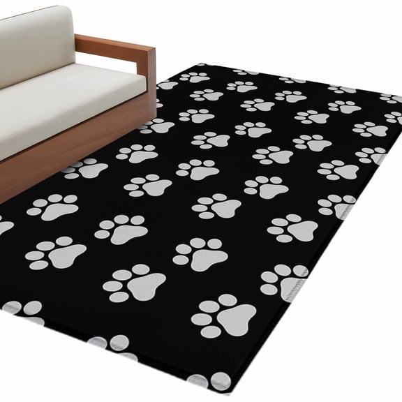 Area Rugs for Living Room 4x6 Ft, Pet Paw Printed Non Slip Area Rugs for Kitchen Bedroom Entryway, Modern Dog Footprints Black Grey Washable Carpet Runner Rug Floor Mats for Bedroom Home Decor