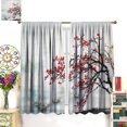thumbnail image 3 of Asian Curtain Red Cherry Blossom Japanese Blossom Branch Oriental Chinese Ancient Ink Landscape Wind Printing Curtain for Kitchen Bedroom Living Room Blackout Curtain 55x63 Inch 2 Panels, 3 of 6