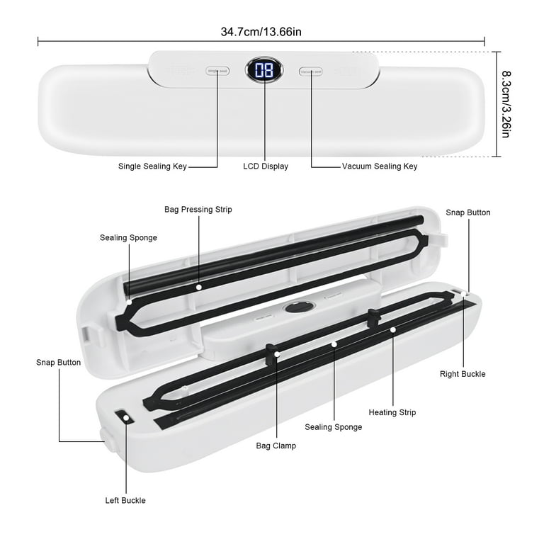 Lychee Automatic Vacuum Sealer Machine, Built in Air Sealing System, 2 Food  Modes, LCD Display, White 