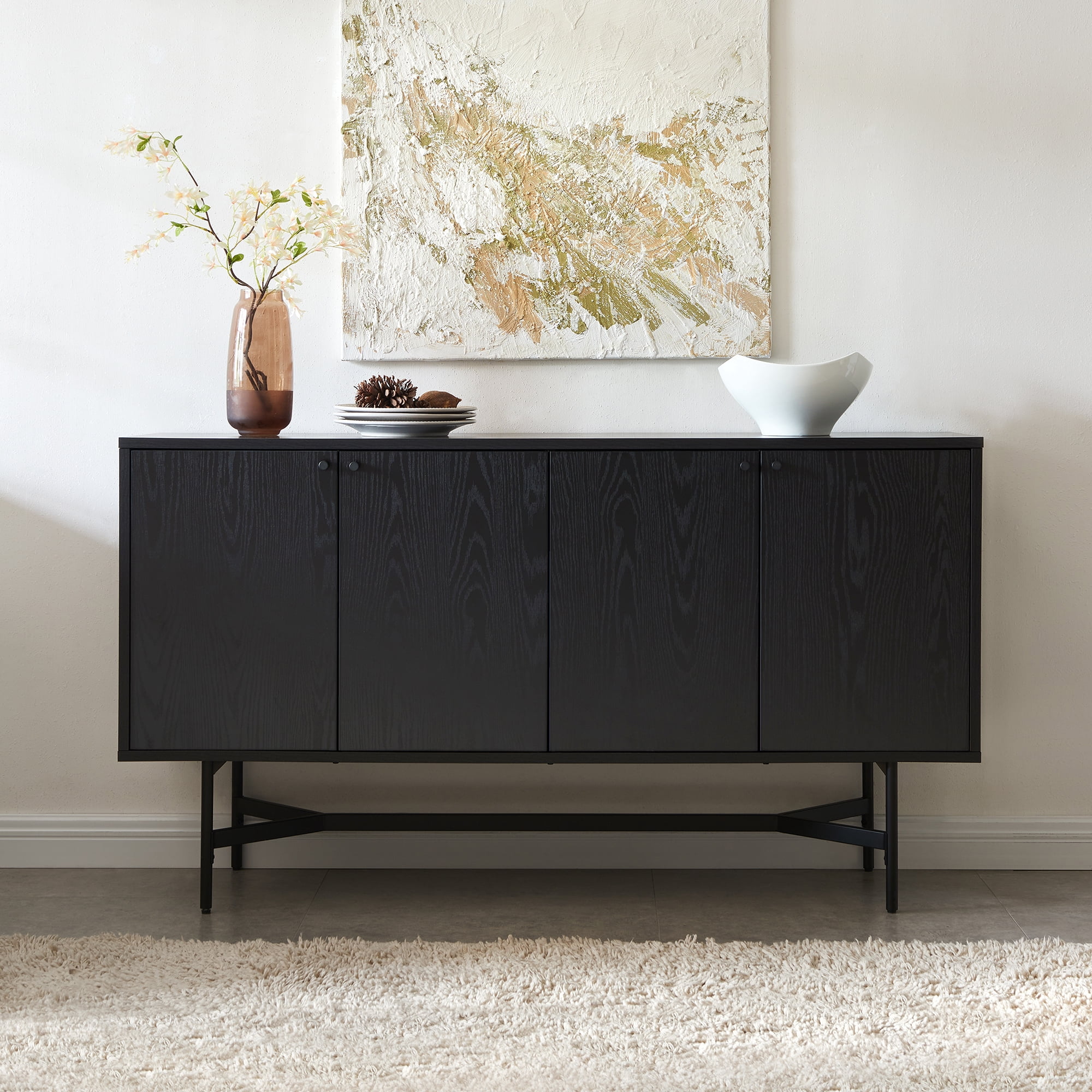 Evelyn&Zoe Richmond 58" Wide Rectangular Buffet Table, Black Grain