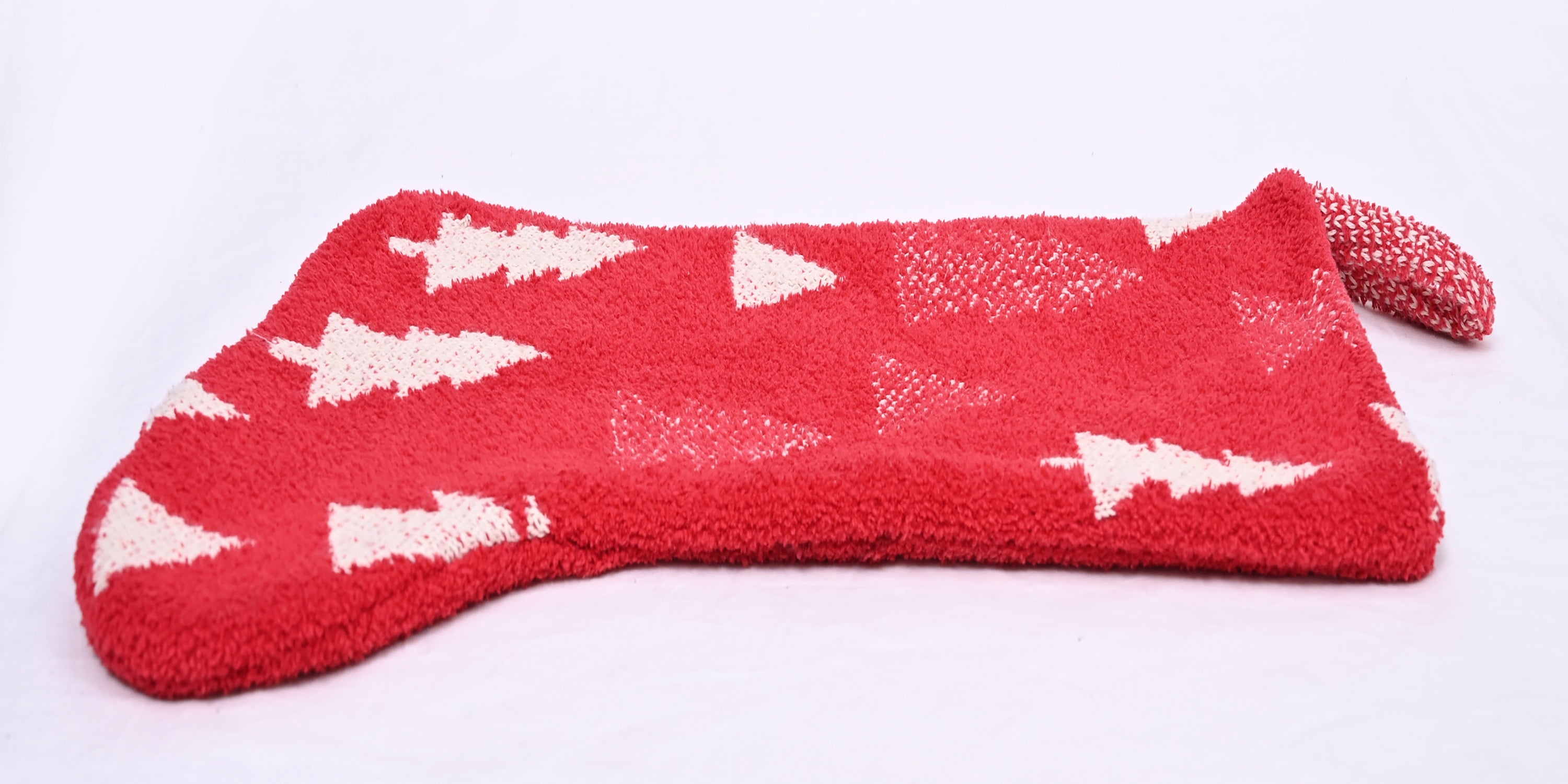 (2 pack) Holiday Time 7.5"X21" Tree Fuzzy Red Christmas Stocking