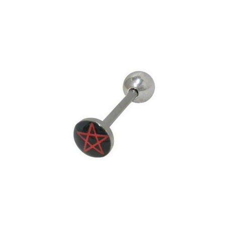 Barbell Head - Red Star Flat Head Barbell Tongue Ring