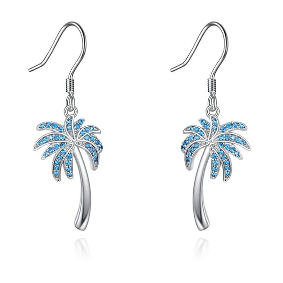 Palm Tree Dangle Drop Earrings 925 Sterling Silver Coconut Tree Earrings for Women Tropical Hawaiian Beach Jewelry Holiday Birthday Gifts