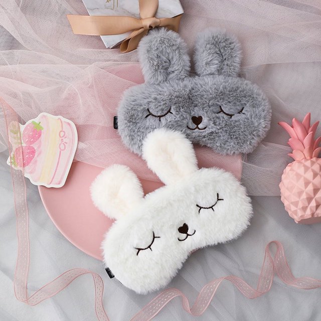 Antifaz para dormir de conejo de peluche, antifaz para ojos de animales de dibujos animados lindos para niños (Beige)