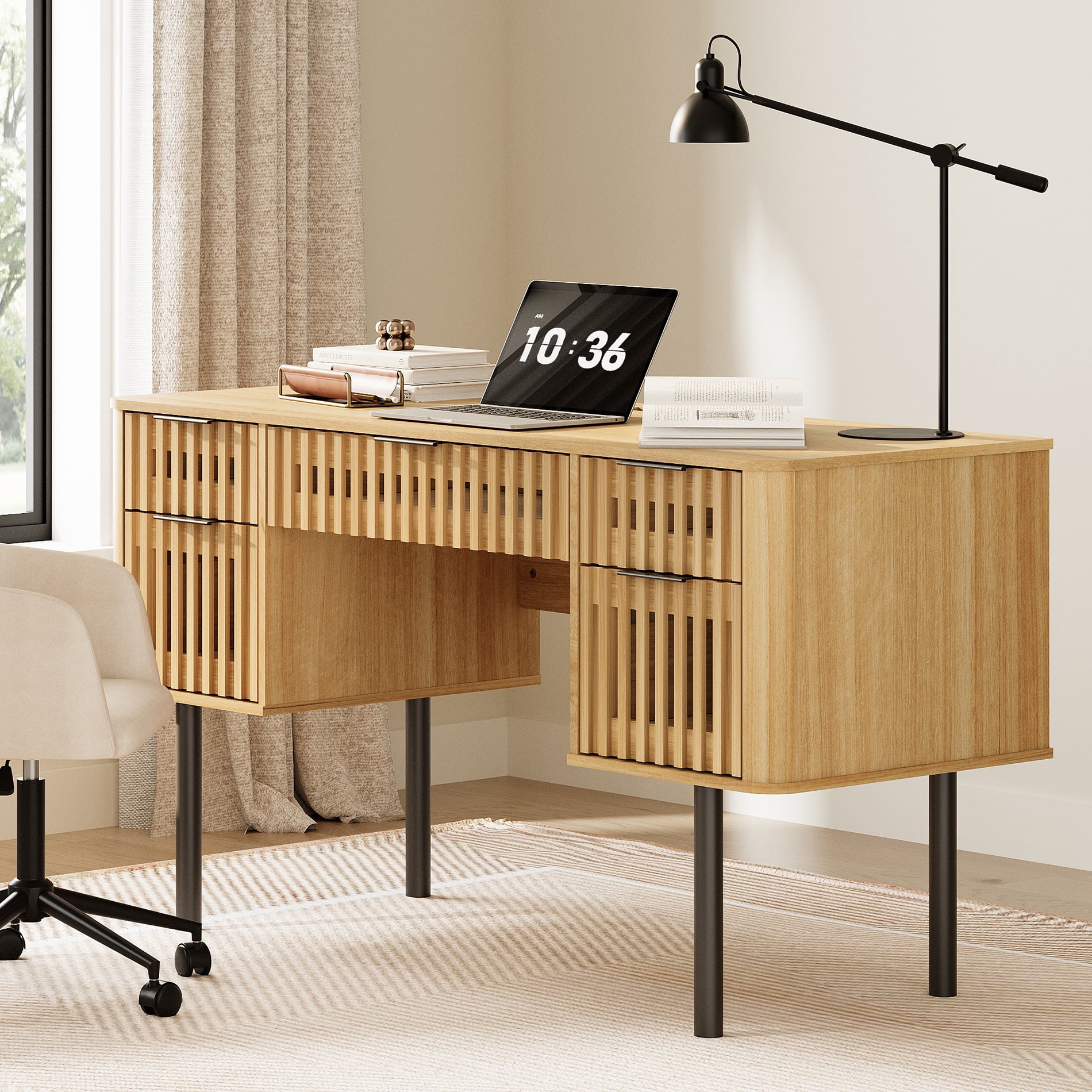 54" Executive Computer Desk with Storage and 5 Drawers for Home Office