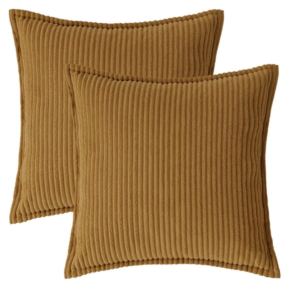 REGALWOVEN Striped Decorative Throw Pillow Covers Pack of 2 Soft Cushion Pillow Cases for Sofa Home Decor Dark Yellow 18" x 18"