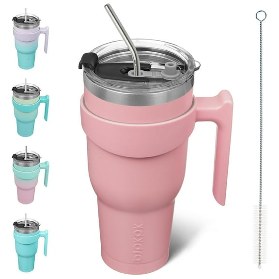 BJPKPK 40oz Stainless Steel Insulated Tumbler, Travel Coffee Tumbler with Handle and Straw, LightPink