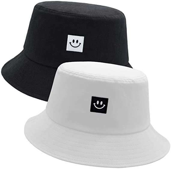 Smile Two Sided Bucket Hat Unisex 100% Cotton Embroidery Hat Packable Summer Travel Beach Sun Visor Outdoor Cap 