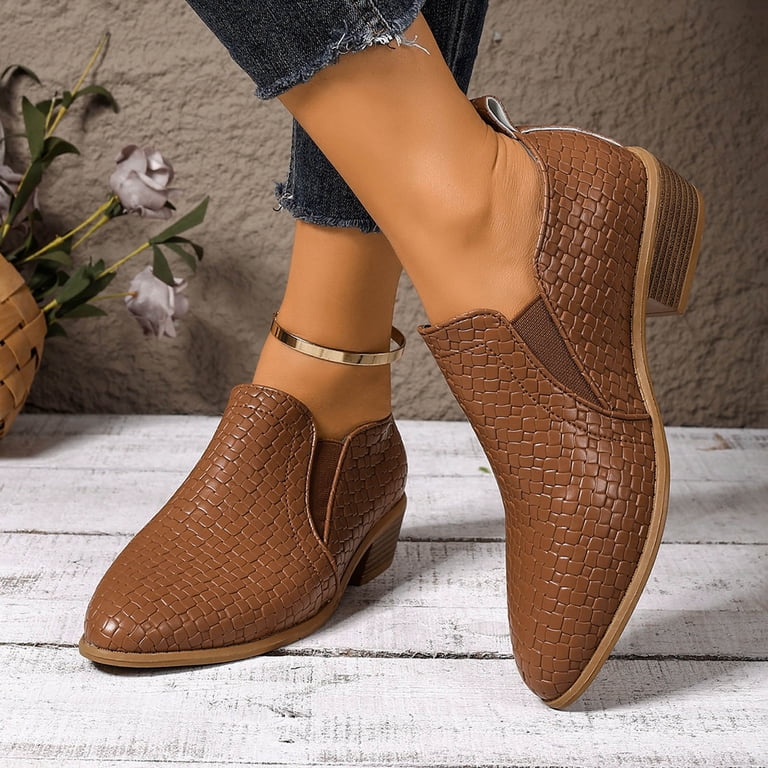 brown dress boots low heel Chocolate - Brown Ankle Booties - Boots providing the perfect blend of height and stability SHIBEVER Womens Ankle Boots Chunky