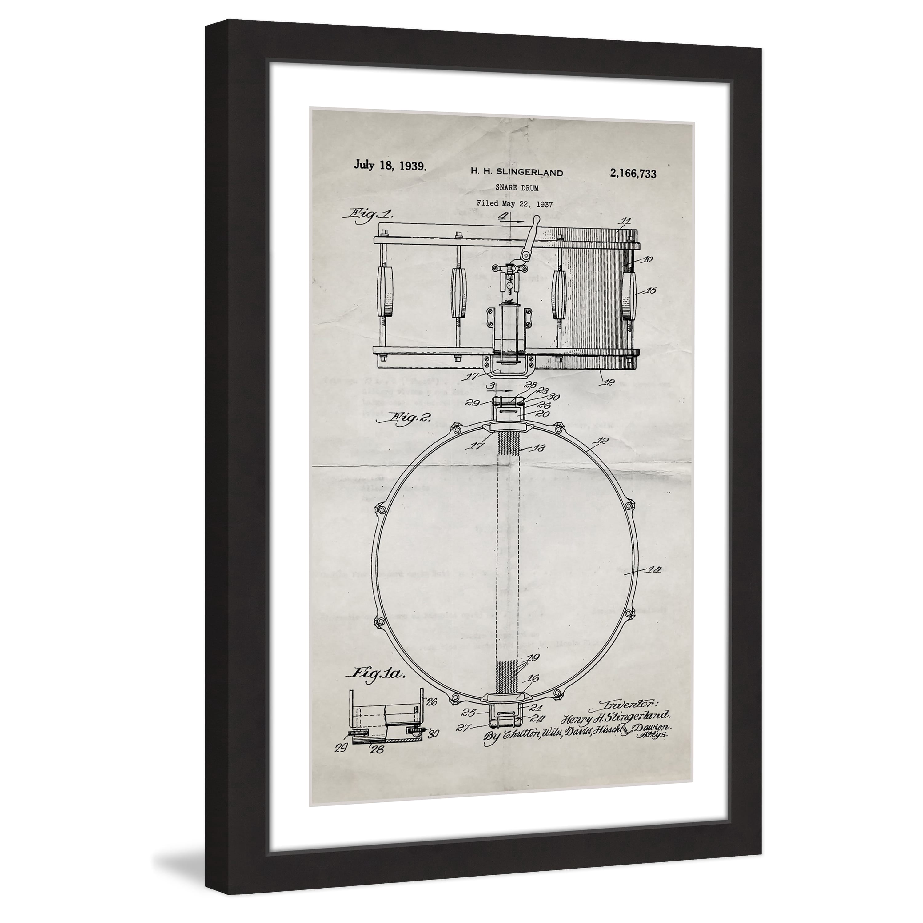 "Snare Drum 1939 Old Paper" Framed Painting Print