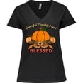 thumbnail image 3 of Inktastic Thankful Grateful and Blessed Pumpkins and Sunflower Women's Plus Size V-Neck T-Shirt, 3 of 5