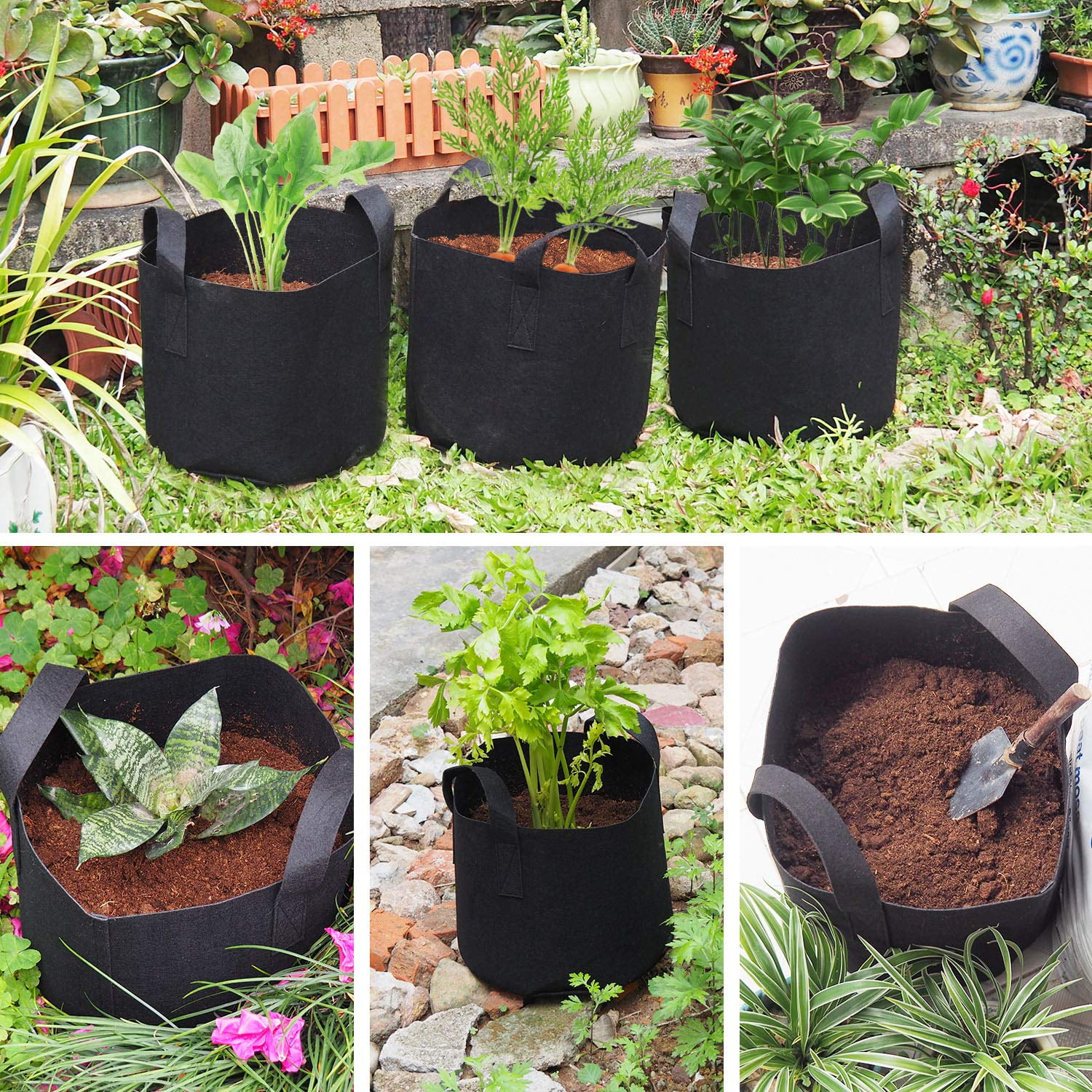 10 Packs Fabric Plant Pot Pouch Root Aeration Container Grow Bag 5,7,10,20Gallon 