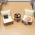 thumbnail image 2 of Beige rattan 3 - piece outdoor patio bistro set con cushions: weather - resistant pe wicker y glass - top coffee mesa. lightweight, compact balcony muebles para garden o poolside, 2 of 7