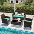 thumbnail image 2 of UDPATIO 4 Pieces Outdoor Patio Furniture,Sectional Conversation Sets,Brown PE Rattan Patio Chairs with Table and Loveseat for Balcony, Porch, Backyard,（Turquoise Cushion）, 2 of 8