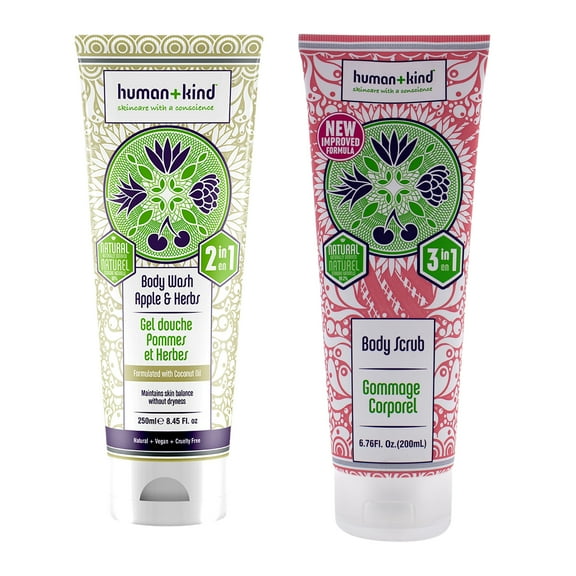 Human Kind Body Wash and Body Scrub 2 Pc Kit - 8.45oz Body Wash - Apple and Herbs, 6.76oz Body Scrub