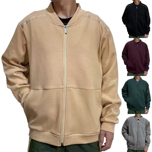 Hinvhai Men's Full Zipper Cardigan Casual Stand Collar Cardigan Sweater Ribbed Knit Long Sleeve Sweater Purple 10(XL)