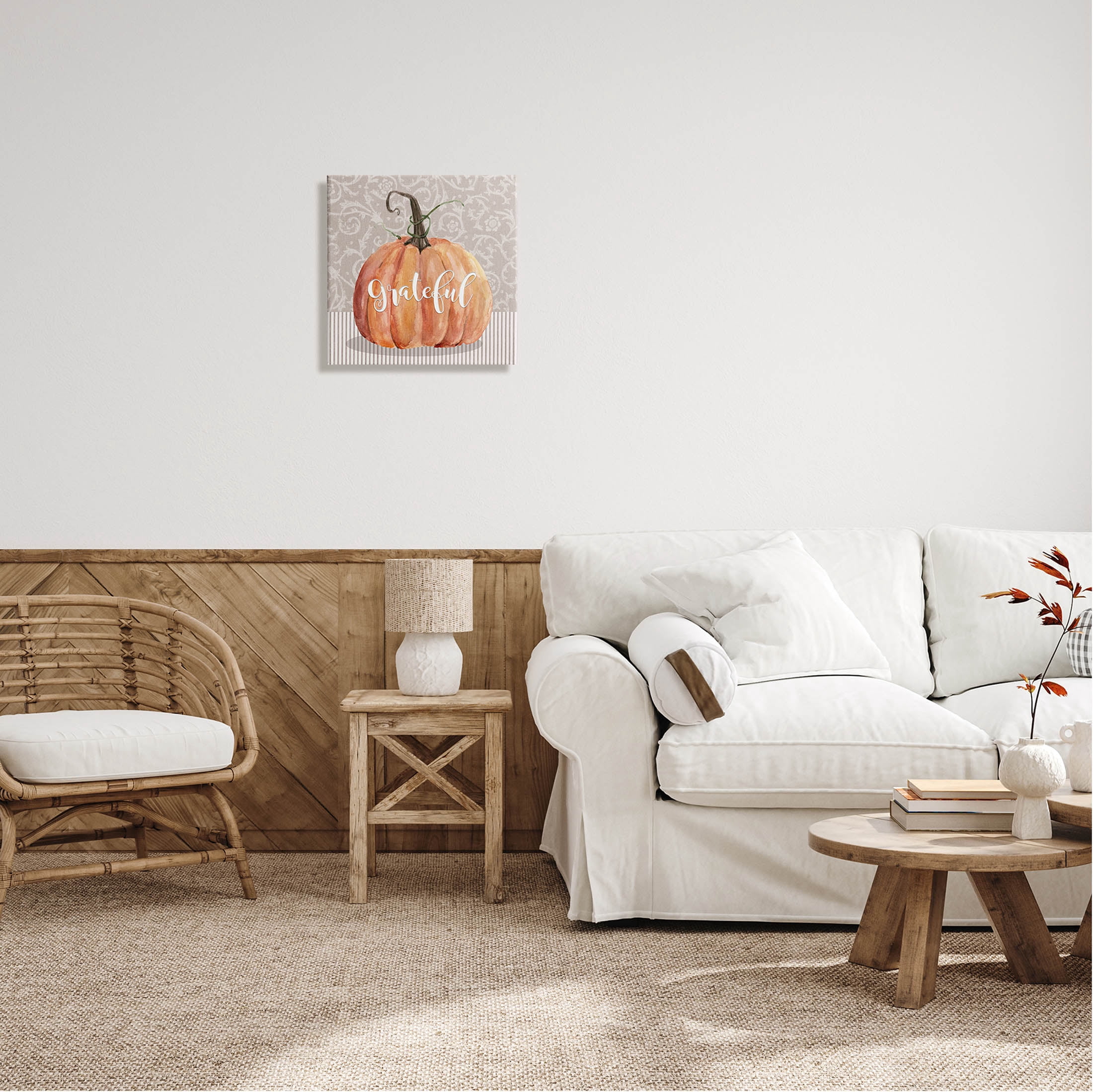 Stupell Industries Grateful Autumnal Pattern Pumpkin Graphic Art Gallery Wrapped Canvas Print Wall Art, Design by Livi Finn