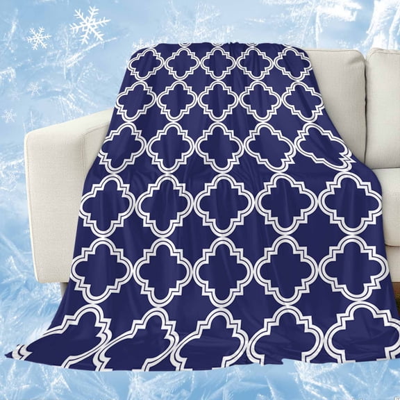 Quatrefoil Moroccan Pattern Cooling Blanket, Lightweight Breathable Summer Throw Blanket with Double Sided Cold Effect,Geometric Blue Morocco Picnic Beach Blankets Bed Sheet for Hot Sleepers 30"x40"