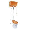 thumbnail image 6 of Renovators Supply High Tank Pull Chain Toilet w/Light Oak Wooden Raised High Tank 59" to 74" Adjustable Height Chrome Z Pipe and Round Toilet Bowl, 6 of 7