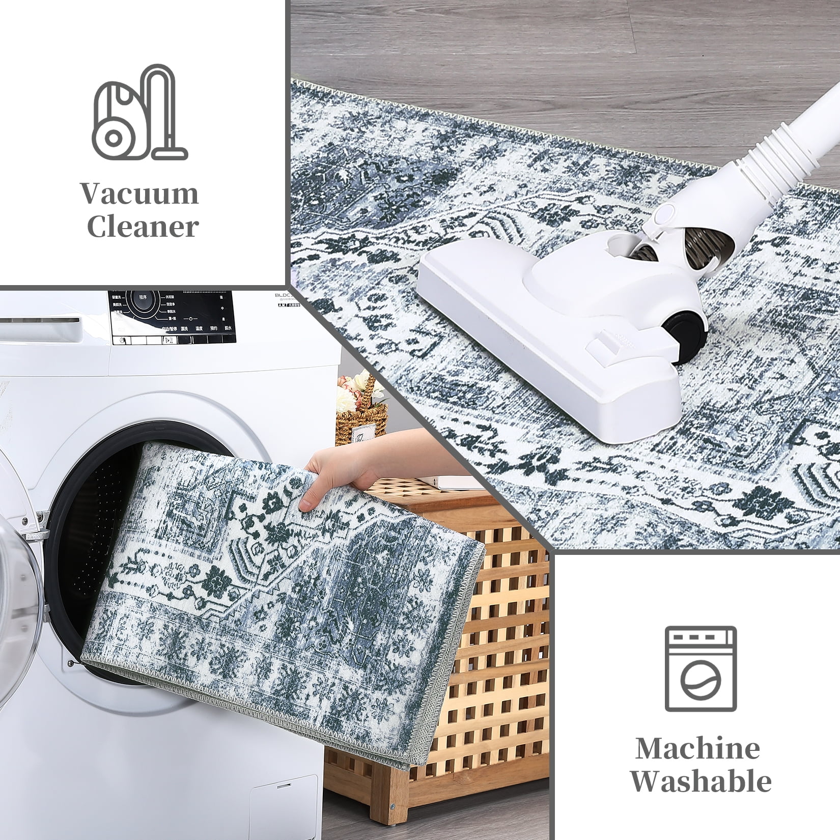 Hasoo Area Rug Machine Washable Rug Small Throw Carpet Persian Area Rug Non Slip Distressed Area Rug Oriental Rug for Living Room Bedroom Kitchen, Grey 4' x 6'