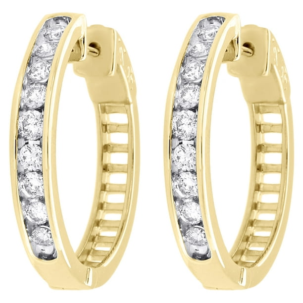 Jewelry For Less 10K Yellow Gold Channel Set Diamond Hoops Ladies