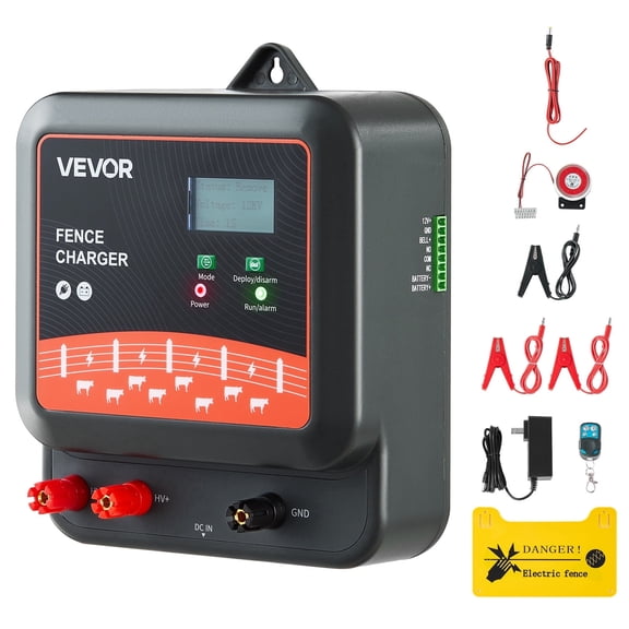 VEVOR Electric Fence Charger, 2J/3J/5J Output, Multi-Powered AC/DC Fence Energizer with Real-Time LED Display, 6.2 Miles Range, Electric Fence for Livestock Poultry & Wild Animal Control