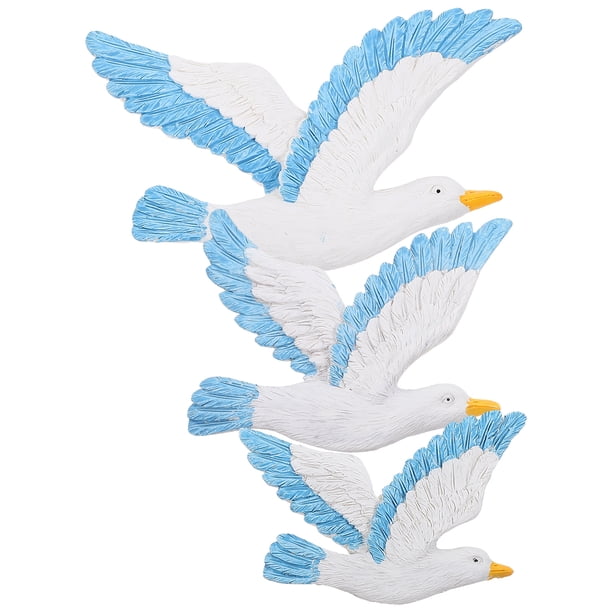EeaseMX 3 piezas de pájaros de resina colgantes, gaviotas, pájaros, fondo creativo, colgante de pared para el hogar (azul a la derecha)