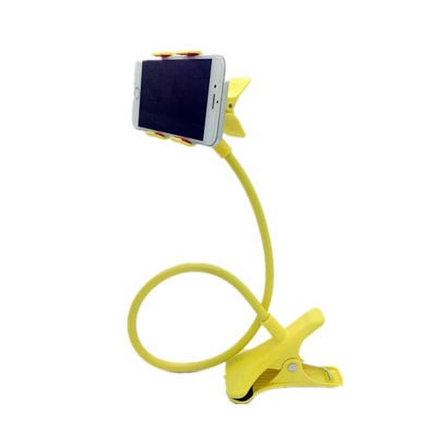 pitrice Plastic Mobilephone Clip Holder Portable Reusable Removable Adjustable Neck Protection Kitchen Table Headboard Bracket Yellow