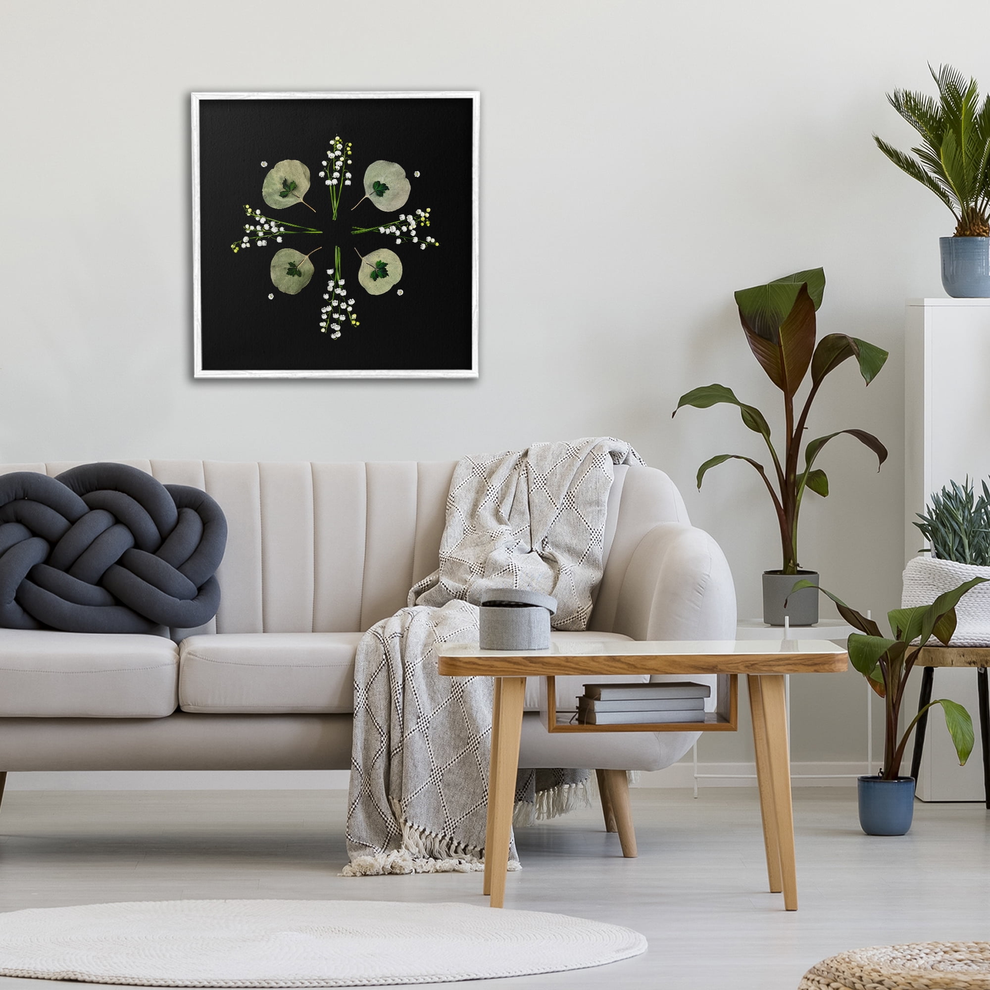 Stupell Industries Leaves & Wildflowers on Black White Framed Giclee Art, design by Beth Adoette