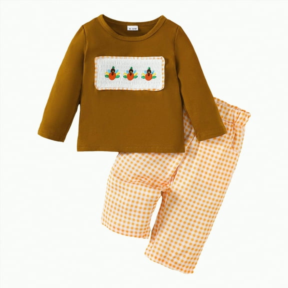 ORT Toddler Baby Girl Boy Outfit Long Sleeve Sweatshirt Top Pants Infant Set(Brown,0-6 M)
